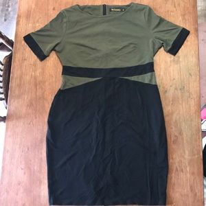 Curvy Cut Green and Black Knee Length Dress